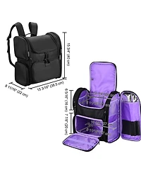Byootique Portable Soft Sided Makeup Backpack Travel Barber Cosmetic Storage Organizer Travel with Removable Pouch for Makeup Artist Hairstylist, Purp