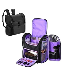 Byootique Portable Soft Sided Makeup Backpack Travel Barber Cosmetic Storage Organizer Travel with Removable Pouch for Makeup Artist Hairstylist, Purp