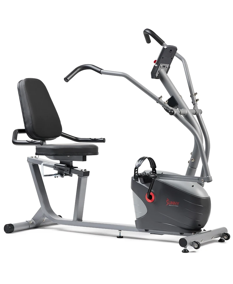 Sunny Health & Fitness Compact Performance Recumbent Bike with Dual Motion Arm Exercisers & Exclusive SunnyFit App Enhanced Bluetooth Connectivity