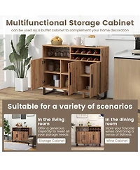 Gymax Home Wine Bar Cabinet w/ 3 Doors & Adjustable Shelves 2-tier Wine Rack Sideboard