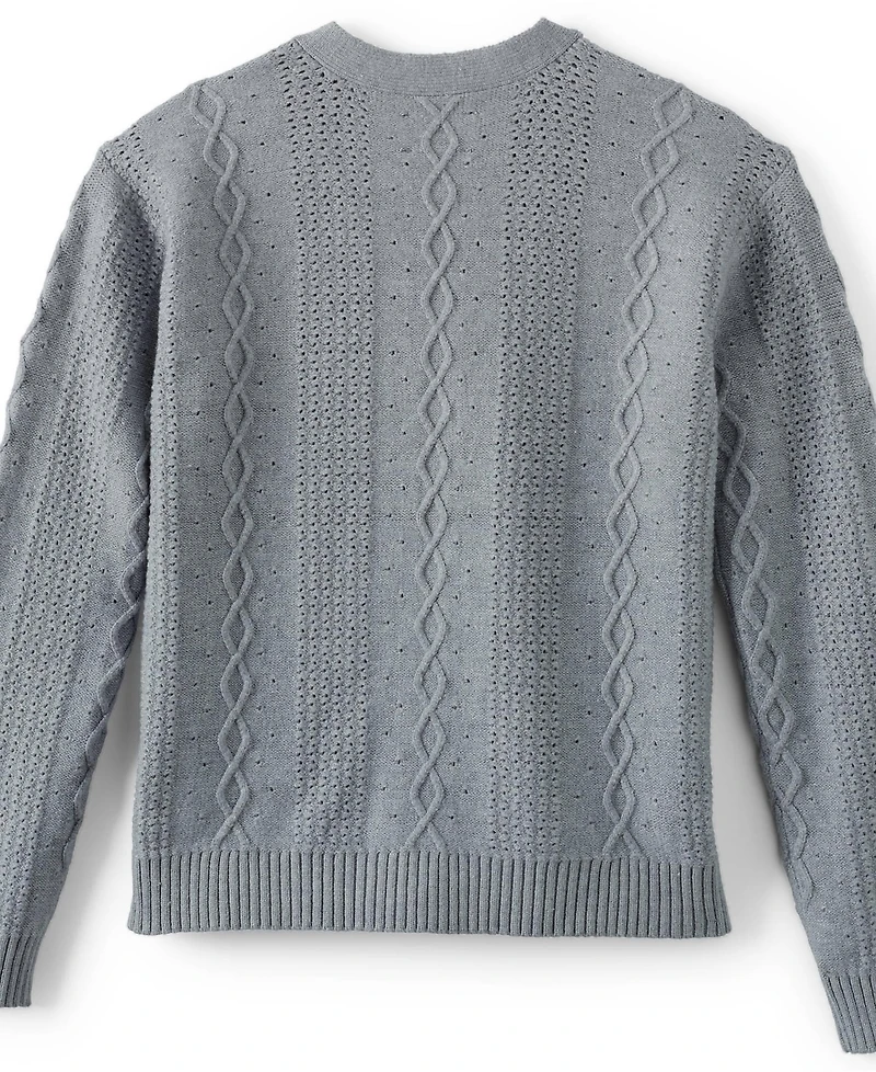 Lands' End Girls Button Front Cable Cardigan