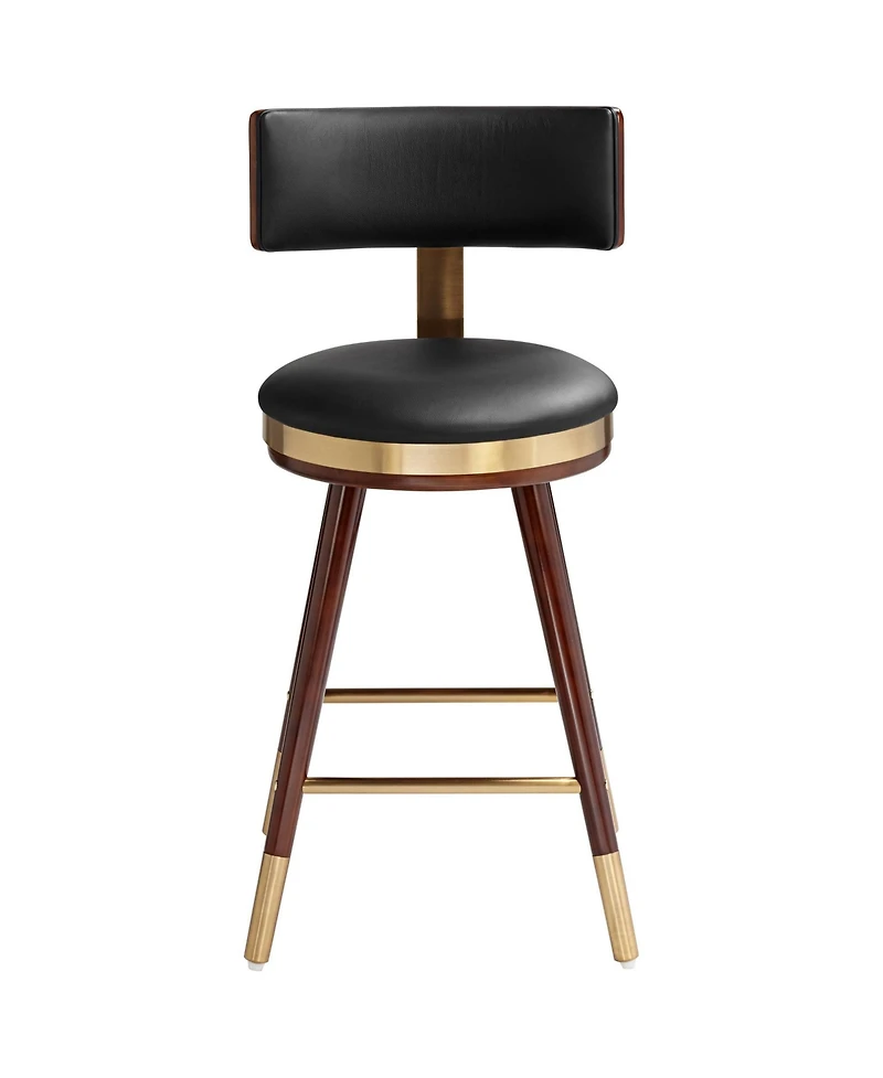 Studio 55D Parker Walnut Metal Bar Stool Brown Gold 25 1/2" High Modern Black Leather Cushion with Backrest Footrest for Kitchen Counter Height I