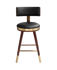 Studio 55D Parker Walnut Metal Bar Stool Brown Gold 25 1/2" High Modern Black Leather Cushion with Backrest Footrest for Kitchen Counter Height I
