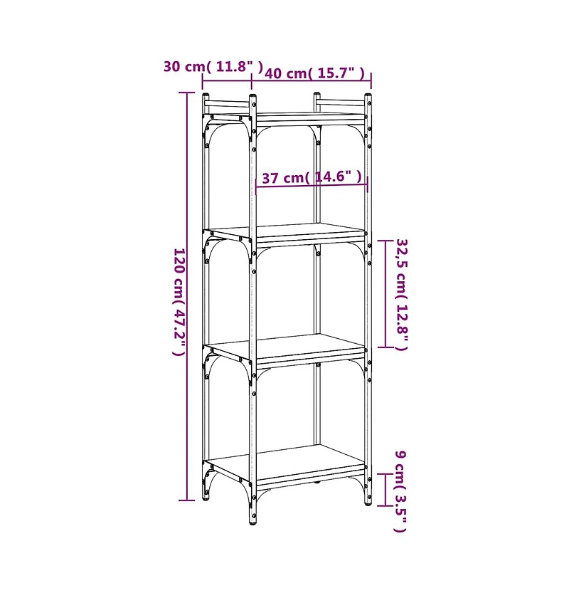 Bookcase 4-Tier Brown Oak 15.7"x11.8"x47.2" Engineered Wood