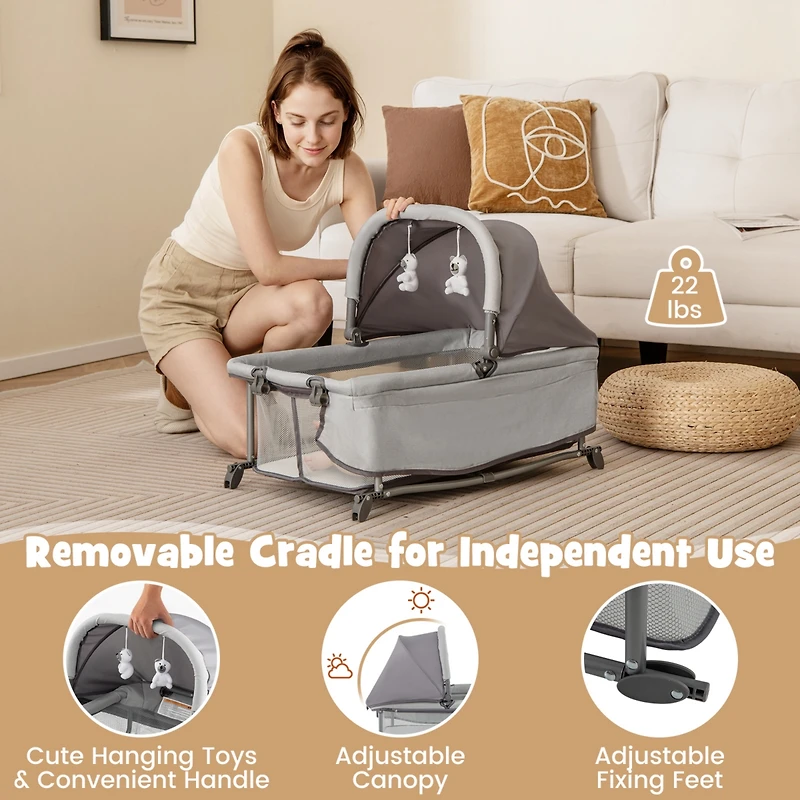 Costway 5 in 1 Portable Baby Playard Nursery Center with Cradle & Storage Basket