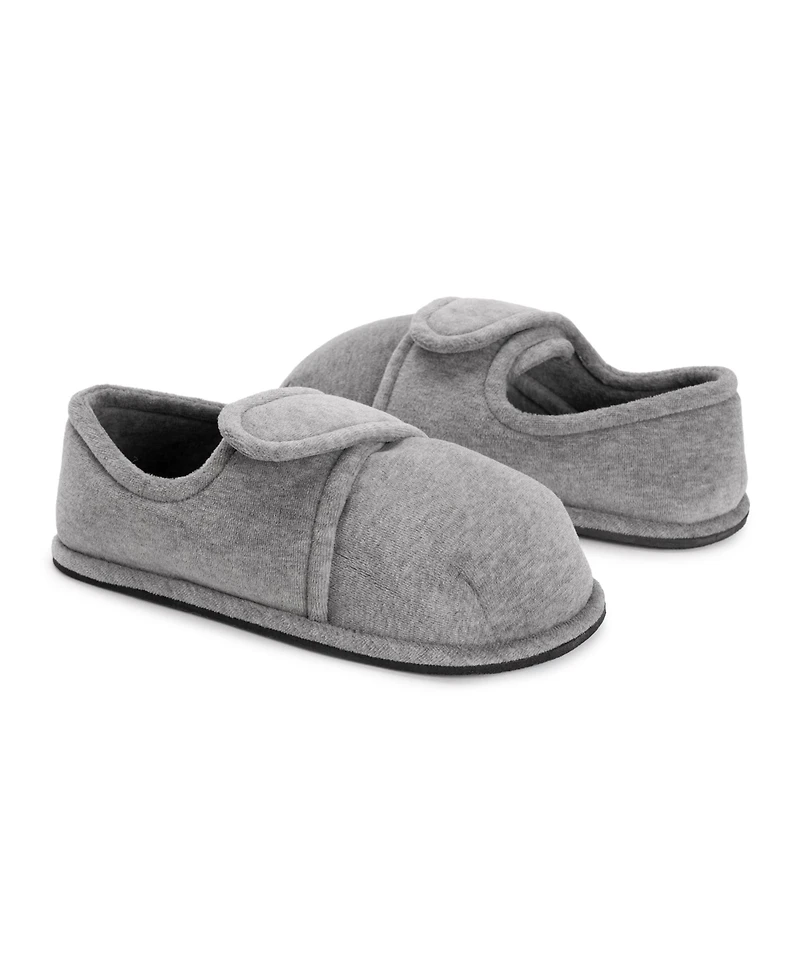 Softones By Muk Luks Unisex Adjustable Velour Slipper, Grey, L (W- 13-15 M-10-12)
