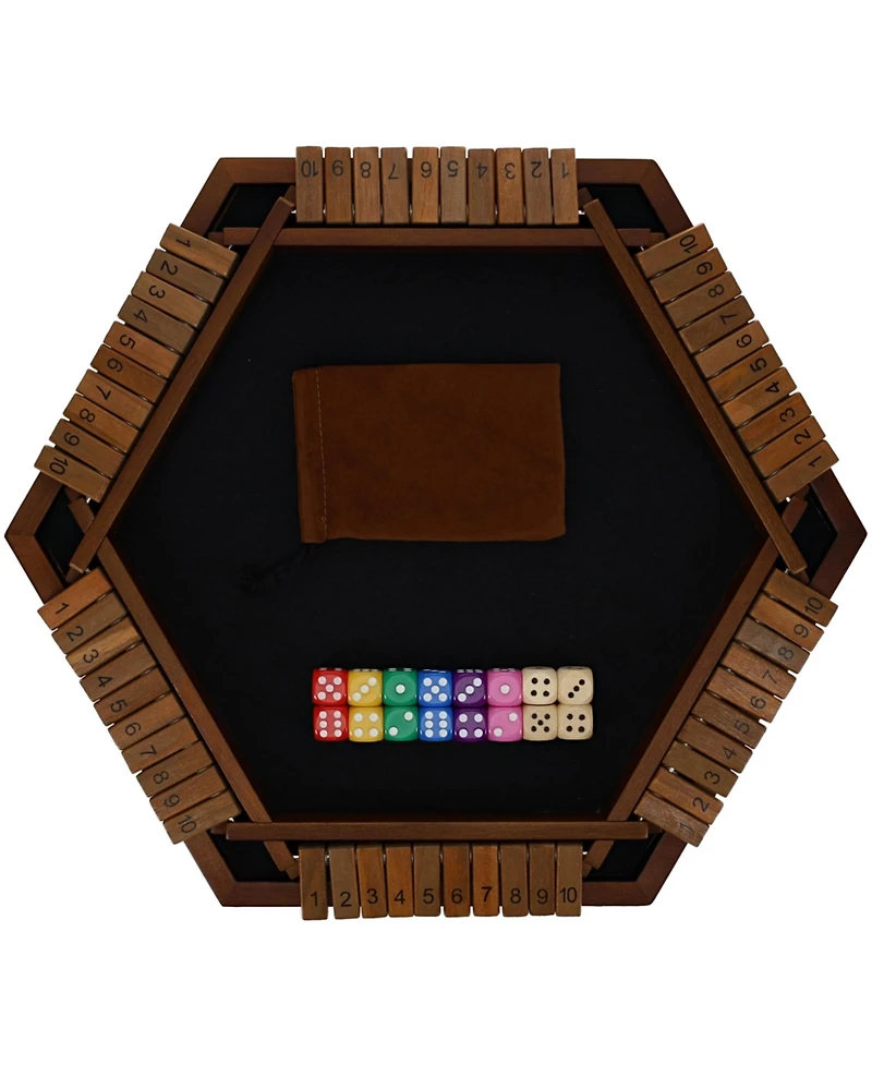 Pacific Shore Games 6 Player 14 in. Shut The Box Board Game, Walnut Stained Wood