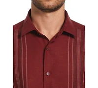 Cubavera Men's Linen Blend Yarn Dyed Short Sleeve Button-Down Panel Shirt
