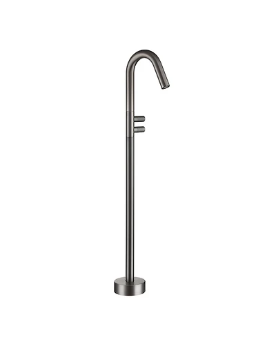 Boyel Living Freestanding Floor Mount Double Handle Bath Tub Filler Faucet with Water Supply Lines in Gunmetal Gray