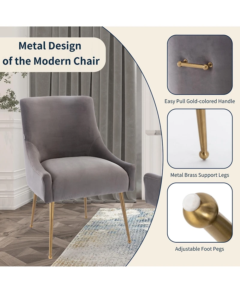 Boyel Living Velvet Dining Chair with Pulling Handle and Adjustable Foot Nails(Set of 2)