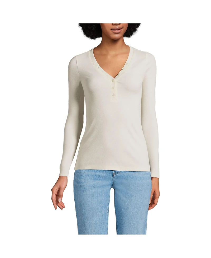 Lands' End Women's Drapey Rib Skimming Long Sleeve Henley T-Shirt
