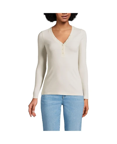 Lands' End Women's Drapey Rib Skimming Long Sleeve Henley T-Shirt