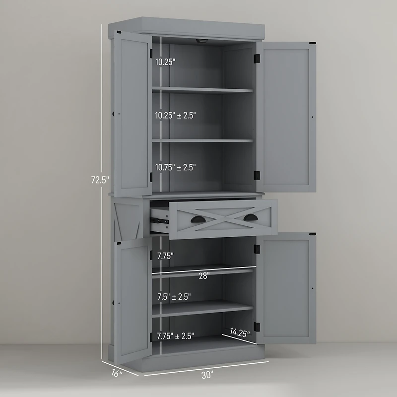 Homcom Farmhouse Kitchen Pantry with 6-Tier Shelves, 1 Drawer,