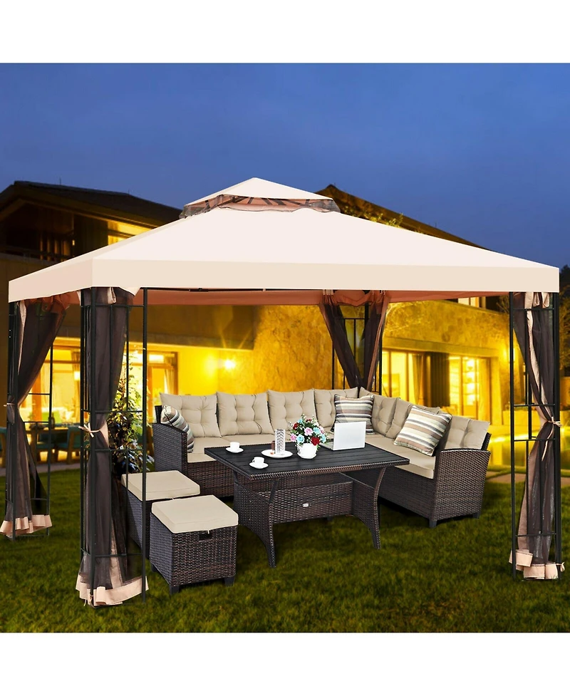 Givimo 10 x 10 Feet 2-Tier Vented Metal Canopy with Mosquito Netting