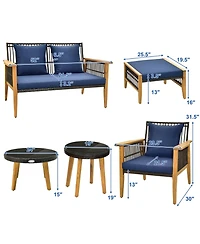 Givimo 7 Piece Outdoor Conversation Set with Stable Acacia Wood Frame Cozy Seat & Back Cushions-Navy