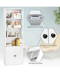 Sugift 71 Inch Freestanding Bookshelf with 6 Shelves and 2-Door Cabinet-White
