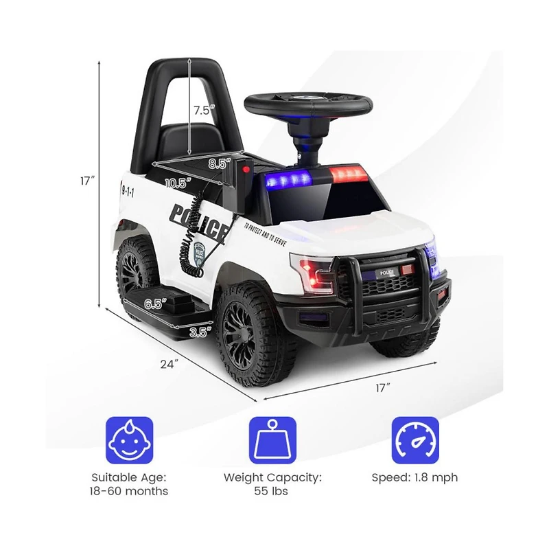 Givimo 6V Kids Ride On Police Car with Real Megaphone and Siren Flashing Lights