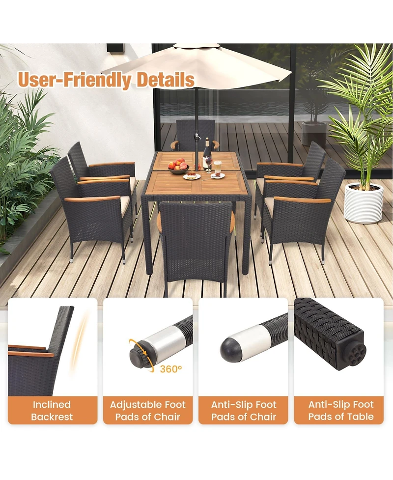 Givimo 7 Pieces Outdoor Dining Set with Umbrella Hole for Backyard