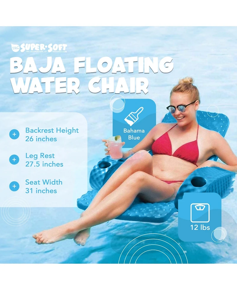 Trc Recreation Folding Baja Chair Swimming Pool Float Armchair, Marina Blue