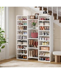 Tribesigns 14-Tier Shoe Rack, Freestanding Shoe Shelf, White Wooden Shoe Storage Cabinet with 22 Open Cubbies, 46 Pairs Wide Entryway Shoe Organizer