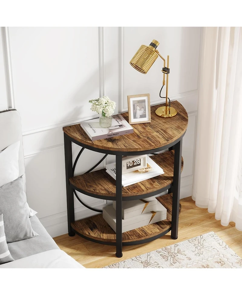 Tribesigns Half Round End Table, 3-Tier Narrow Side Table with Metal Frame, Half Circle Table, Half Moon Small Coffee Accent Table Bedside Table for L