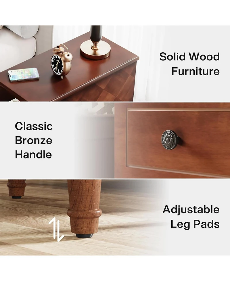 Tribesigns Solid Wood End Table, Fully Assembled Narrow Side Table with Drawers, Pre-Assembled Nightstand Slim Bedside Table for Small Spaces