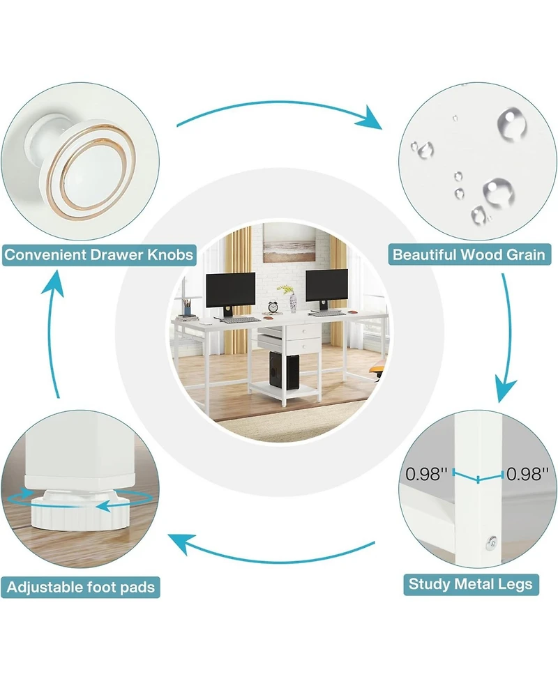 Tribesigns 79 Inch Extra Long Desk, Double Desk with 2 Drawers, Two Person Computer Storage Shelves, Writing Table Study for