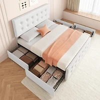 gaomon Queen Bed Frame with 4 Storage Drawers and Headboard, Velvet Upholstered Platform Wooden Slats Support, Button Tufted Desig