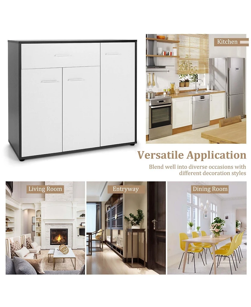 Gymax 3-Door Buffet Sideboard Kitchen Storage Cabinet Console Cupboard w/Drawer