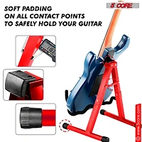 5 Core Guitar Stand Floor A Frame Adjustable Folding Holder With Rubber Feet Heavy Duty Electric Acoustic Bass Cello Stands Pair - Red
