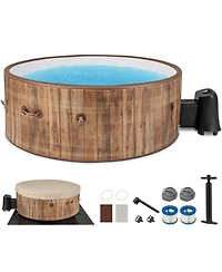 72 Inches Inflatable Hot Tub Spa with 120 Air Jets Electric Heater Pump for 4-6 Person-Coffee