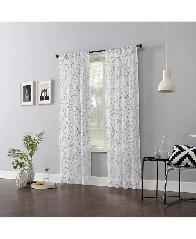 Abstract Geometric Embroidery Semi-Sheer Rod Pocket Curtain Panel