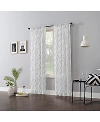 Abstract Geometric Embroidery Semi-Sheer Rod Pocket Curtain Panel