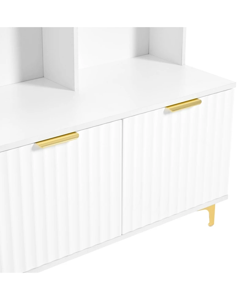 Streamdale High Gloss Fluted Storage Hall Tree with Gold Accents