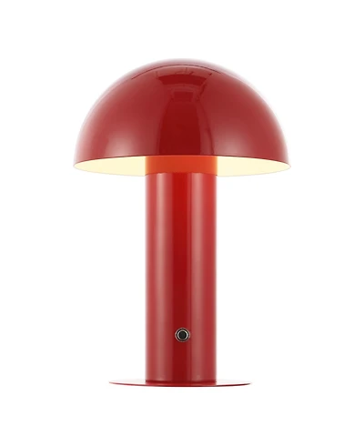 Jonathan Y Boletus 10.75" Contemporary Bohemian Rechargeable/Cordless Iron Dimmable Integrated Led Mushroom Table Lamp, Red