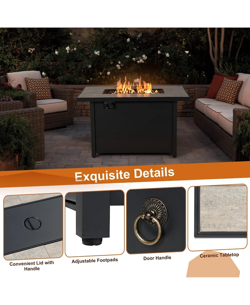 Inolait 42 Inch 60000 Btu Propane Fire Pit Table with Ceramic Tabletop