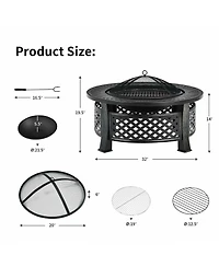 Inolait Outdoor Fire Pit with Bbq Grill and High-temp Resistance Finish