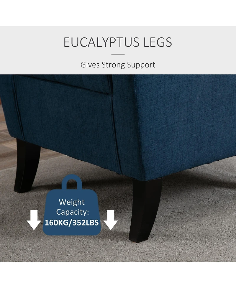 Blue Wingback Button-Tufted Accent Chair