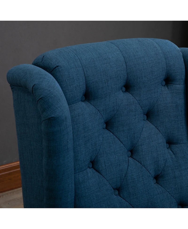Blue Wingback Button-Tufted Accent Chair