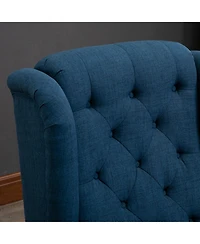 Blue Wingback Button-Tufted Accent Chair