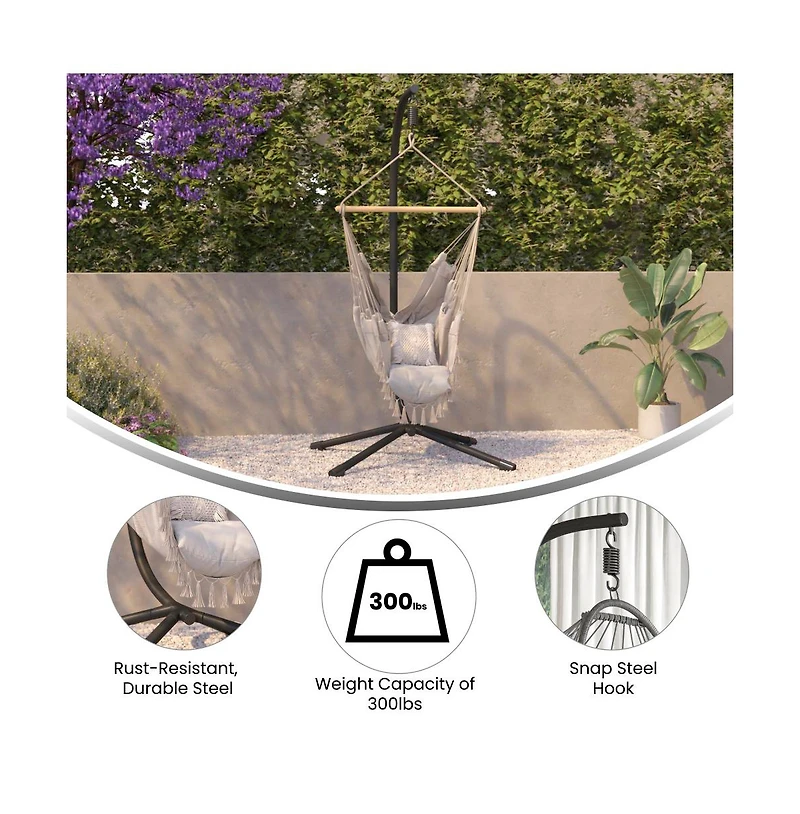 Inger Heavy Duty All-Weather Hanging Hammock Chair C-Stand With Steel Offset Base And Hardware, 360 Degree Rotation