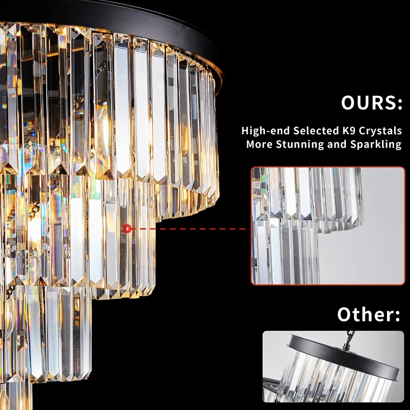 Streamdale Black Crystal Chandelier Modern Pendant Light for Dining Room