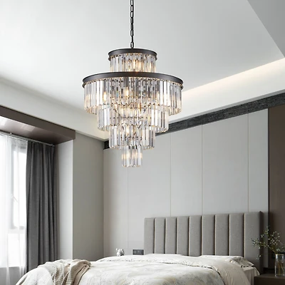 Streamdale Black Crystal Chandelier Modern Pendant Light for Dining Room