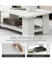 Sugift Large 36 Inch 2-tier Wooden Modern Coffee Table with Storage Shelf