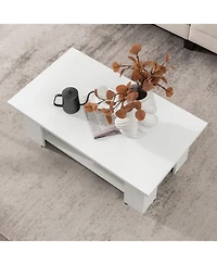 Sugift Large 36 Inch 2-tier Wooden Modern Coffee Table with Storage Shelf