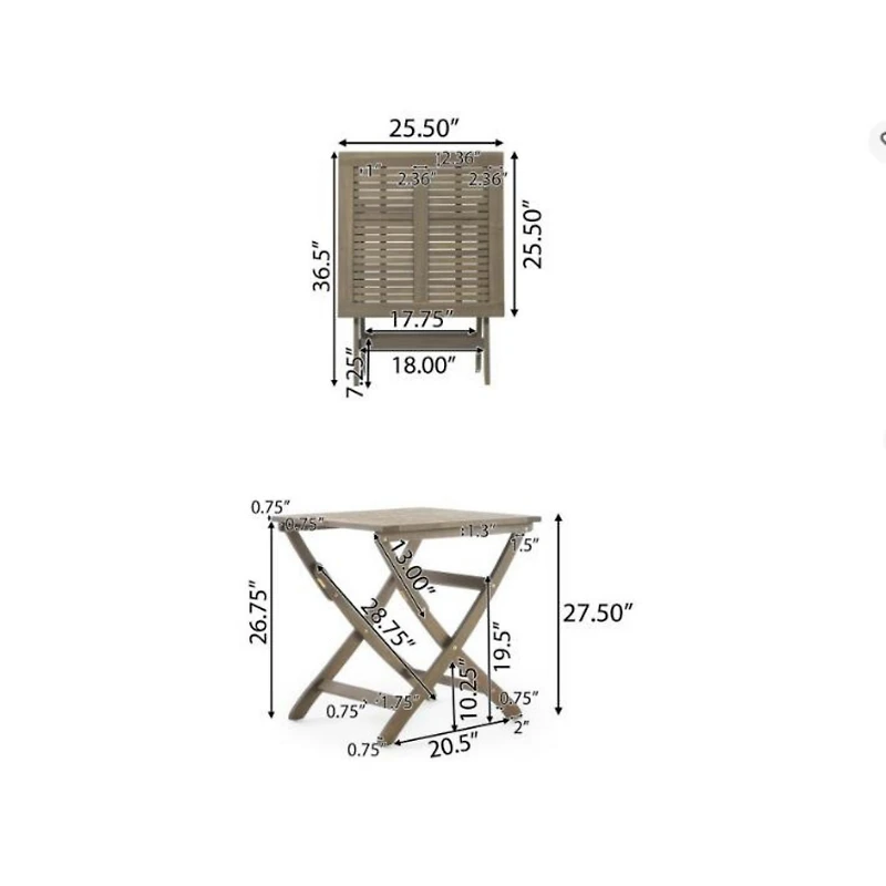 Streamdale Acacia Wood 25" Foldable Bistro Set, Gray