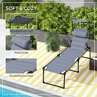 Adjustable Outdoor Lounge Chair with Sunshade & Pillow
