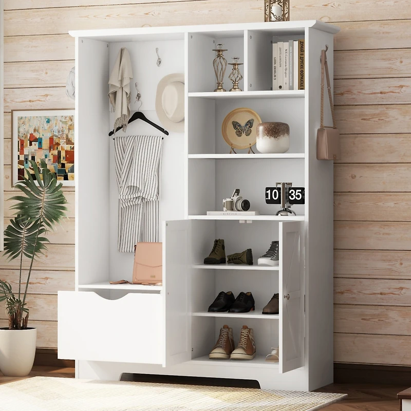 Multi-Purpose Hall Tree with Storage and Bench