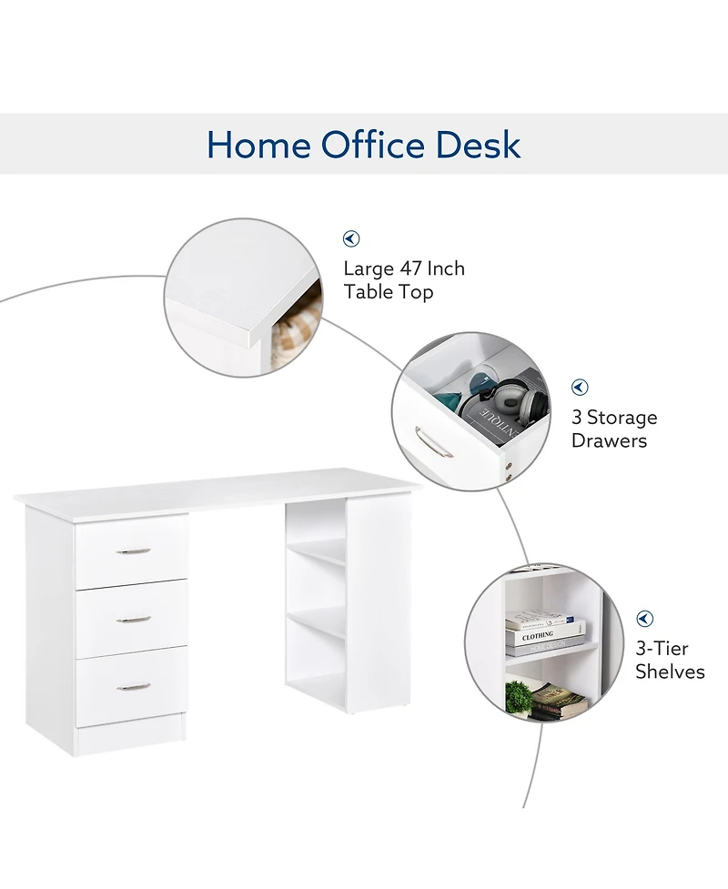 47" Modern Home Office Desk with Bookcase and Storage