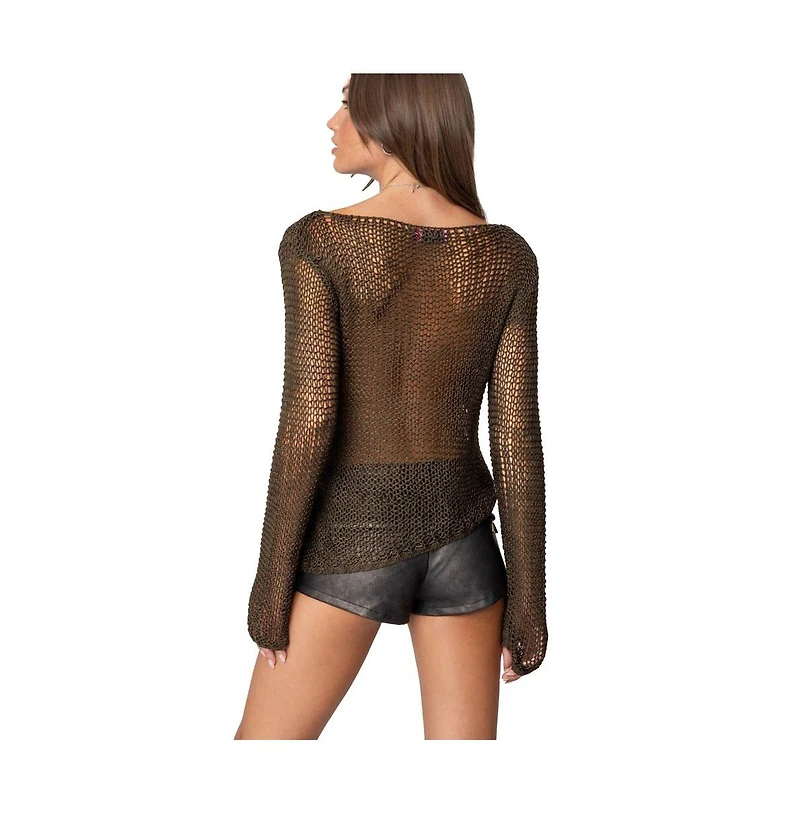 Edikted Womens Asymmetric Open Knit Top